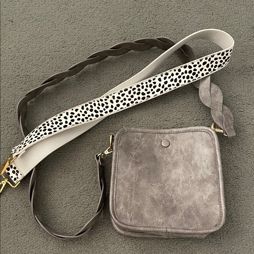 Anthropologie Gray Leather Crossbody Bag with Exchangeable Straps